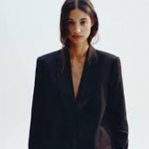 ZARA Wool Linen Blend Classic Black Blazer Jacket Oversized Size XS S M Work